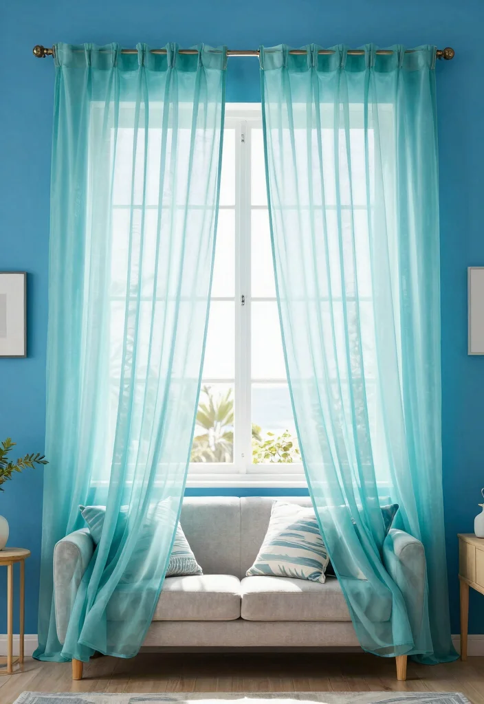 16 Curtains for Blue Walls Ideas That Match Perfectly - 12. Cool Aqua Sheers 1