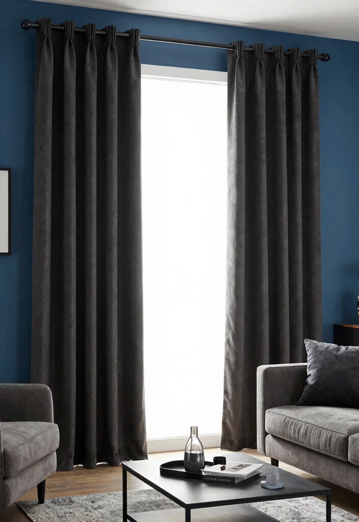 16 Curtains for Blue Walls Ideas That Match Perfectly - 13. Elegant Charcoal Blackouts 1