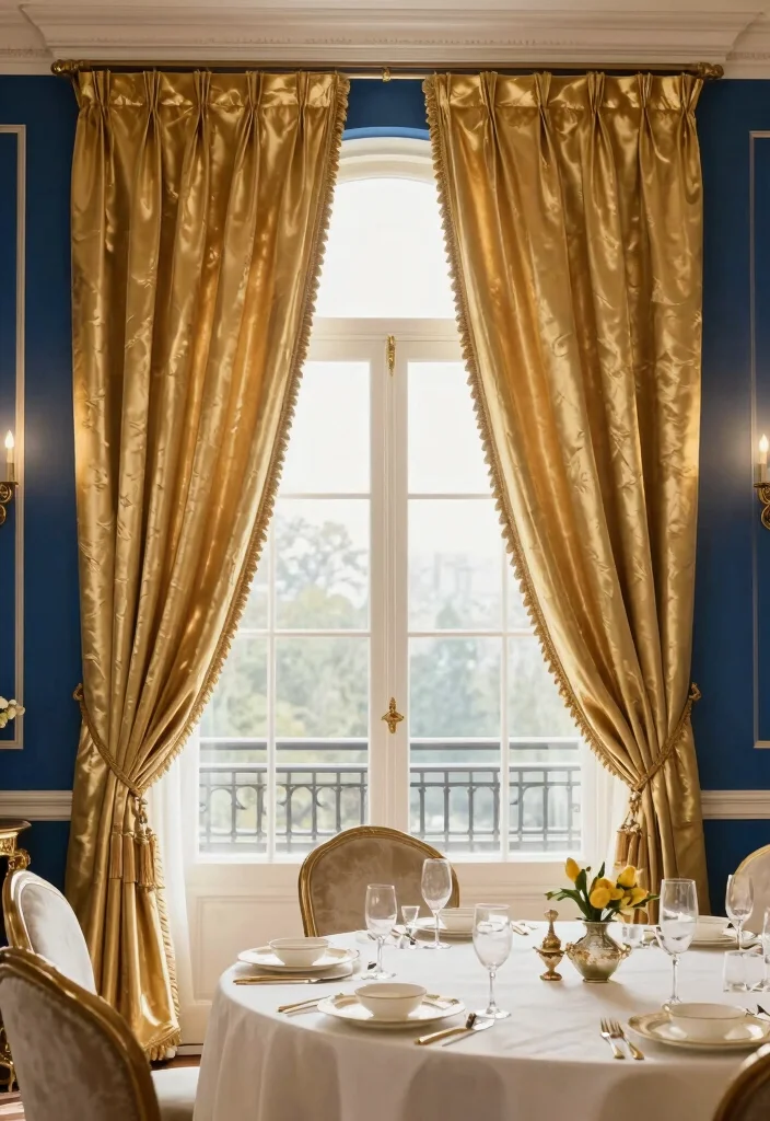 16 Curtains for Blue Walls Ideas That Match Perfectly - 15. Luxe Gold Silk 1
