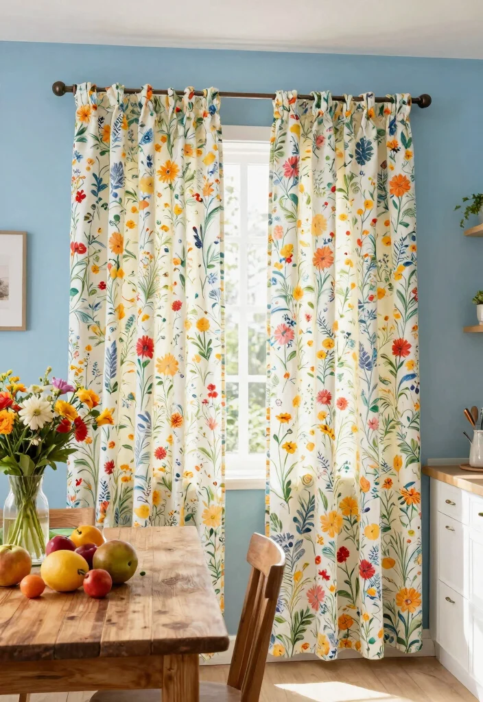 16 Curtains for Blue Walls Ideas That Match Perfectly - 16. Wildflower Print 1