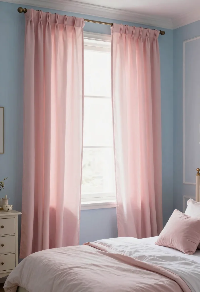 16 Curtains for Blue Walls Ideas That Match Perfectly - 8. Soft Blush Pink Curtains 1