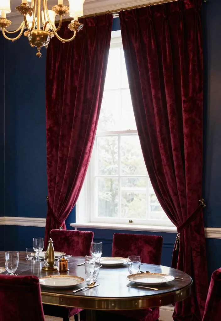 16 Curtains for Blue Walls Ideas That Match Perfectly - 9. Rich Burgundy Velvet 1