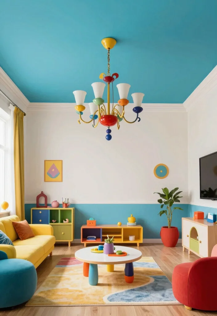 16 False Ceiling With Chandelier Ideas That Look Grand - 12. Playful Pop of Color 1