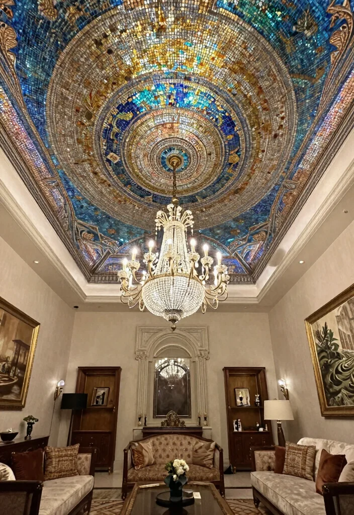 16 False Ceiling With Chandelier Ideas That Look Grand - 14. Ceiling Mosaic Magic 1