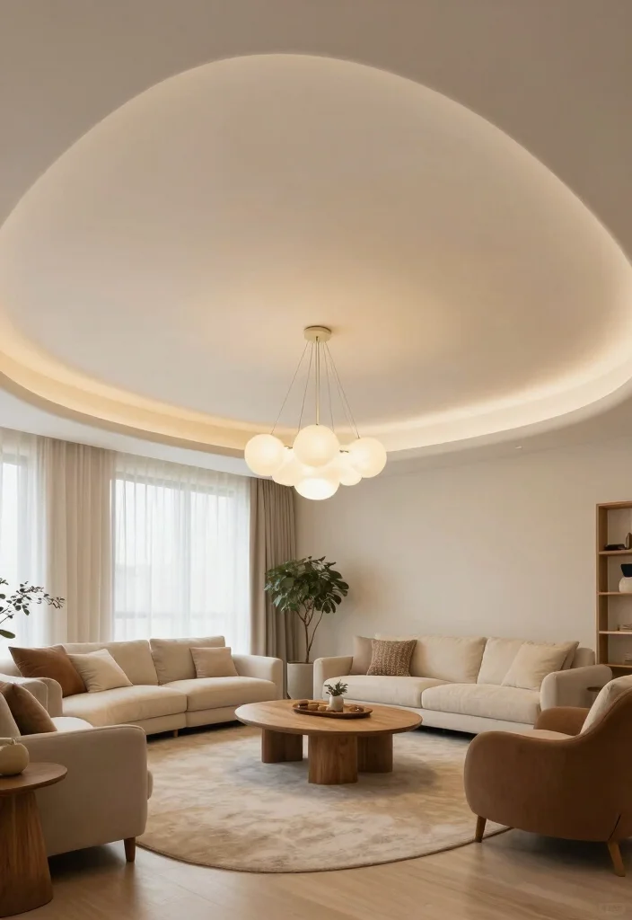 16 False Ceiling With Chandelier Ideas That Look Grand - 15. Elegant Curves 1