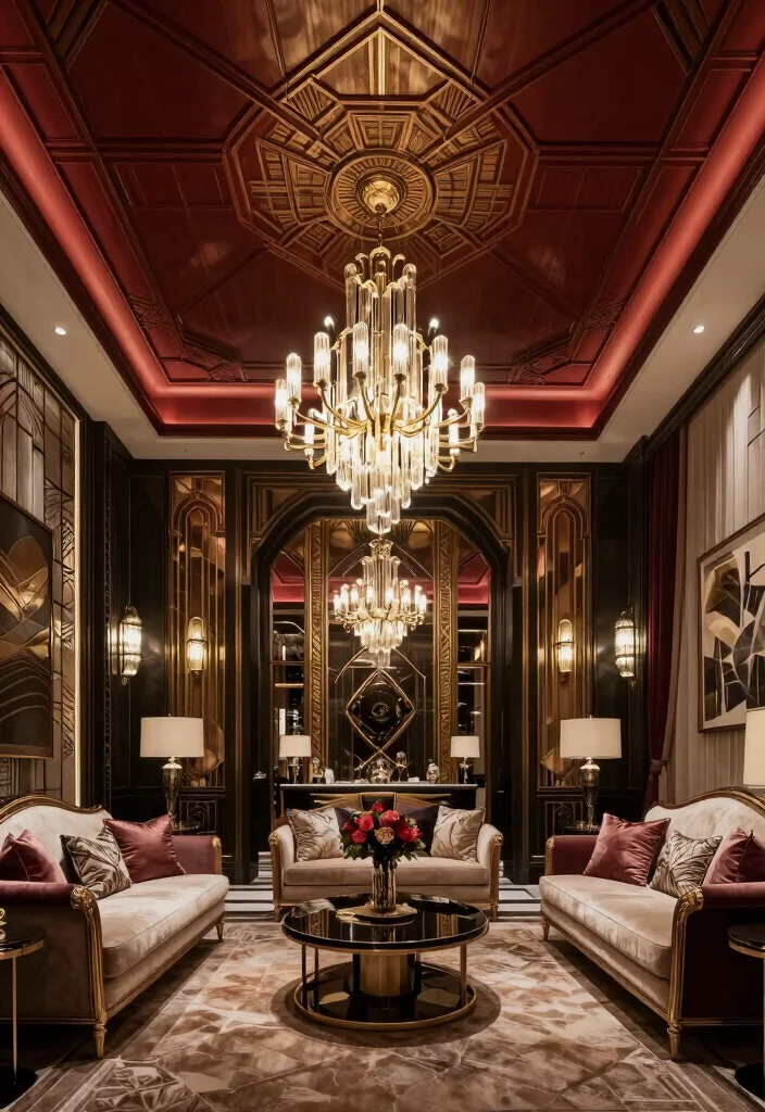 16 False Ceiling With Chandelier Ideas That Look Grand - 4. Art Deco Glamour 1