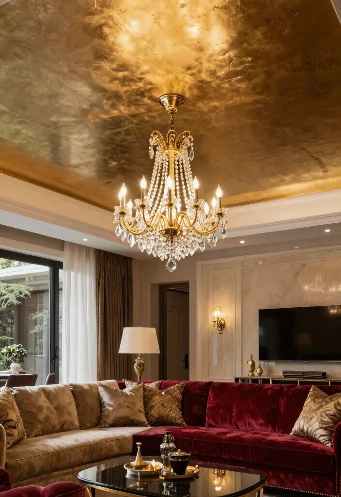 16 False Ceiling With Chandelier Ideas That Look Grand - 8. Luxe Metallic Finishes 1
