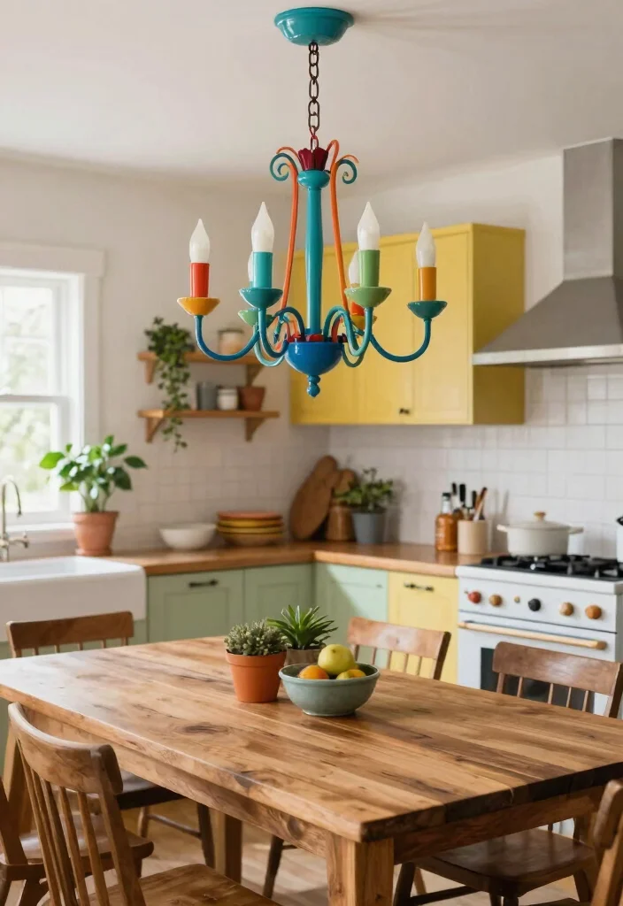 16 Farmhouse Chandelier Kitchen Ideas With Rustic Charm 62 16 Farmhouse Chandelier Kitchen Ideas With Rustic Charm - 12. Play with Color: Bright and Bold Chandeliers 1