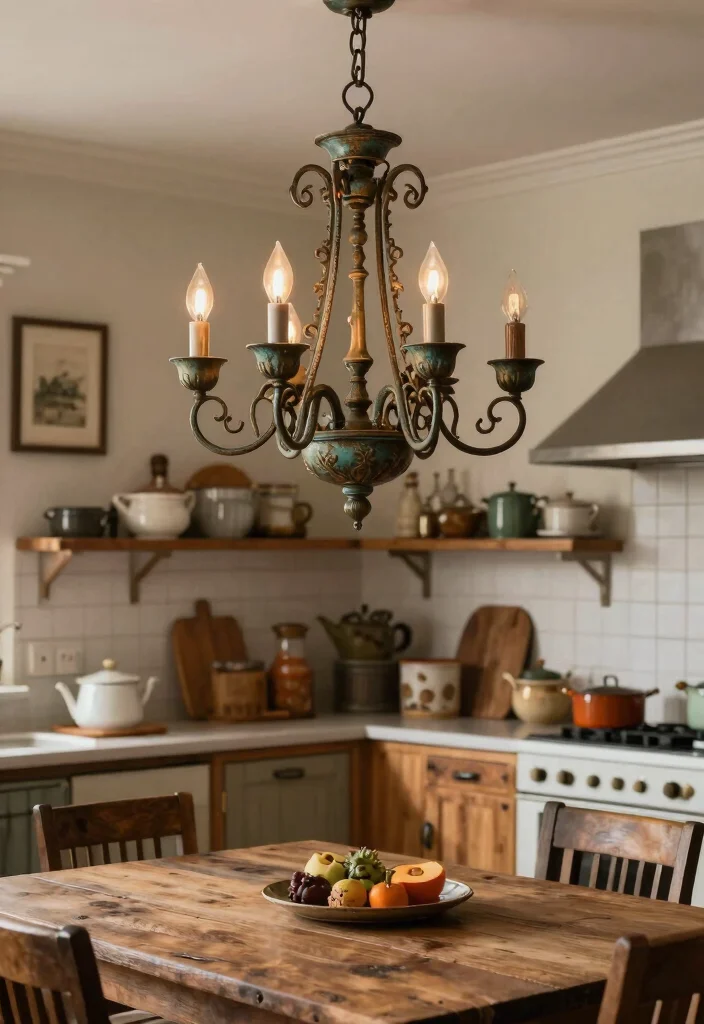 16 Farmhouse Chandelier Kitchen Ideas With Rustic Charm 34 16 Farmhouse Chandelier Kitchen Ideas With Rustic Charm - 4. Vintage-Inspired Chandeliers with Patina 1