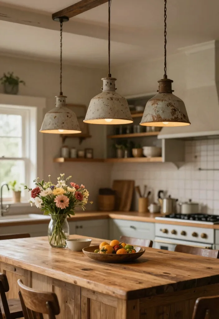 16 Farmhouse Chandelier Kitchen Ideas With Rustic Charm 49 16 Farmhouse Chandelier Kitchen Ideas With Rustic Charm - 9. Rustic Pendant Lights as Accent Lighting 1