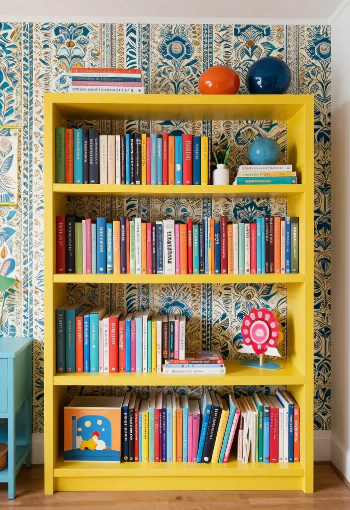 16 Living Room Bookshelf Ideas That Elevate Your Decor - 14. Creative Use of Color and Patterns 1