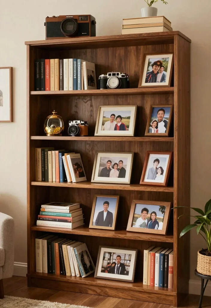 16 Living Room Bookshelf Ideas That Elevate Your Decor - 15. Incorporate Personal Mementos 1