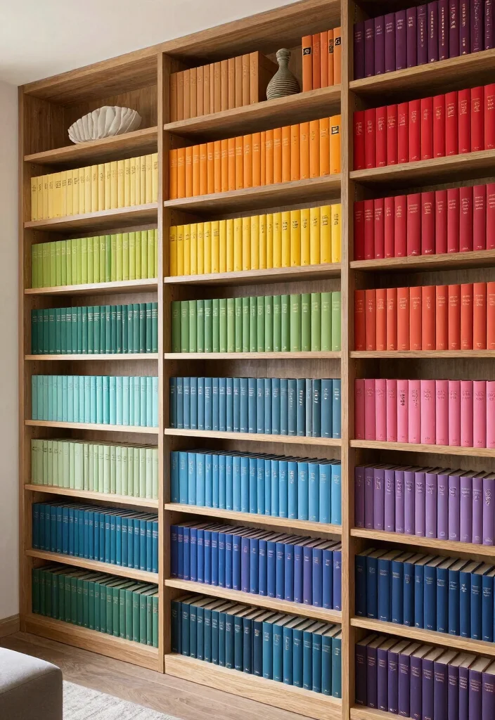 16 Living Room Bookshelf Ideas That Elevate Your Decor - 5. Color-Coded Bookshelves 1