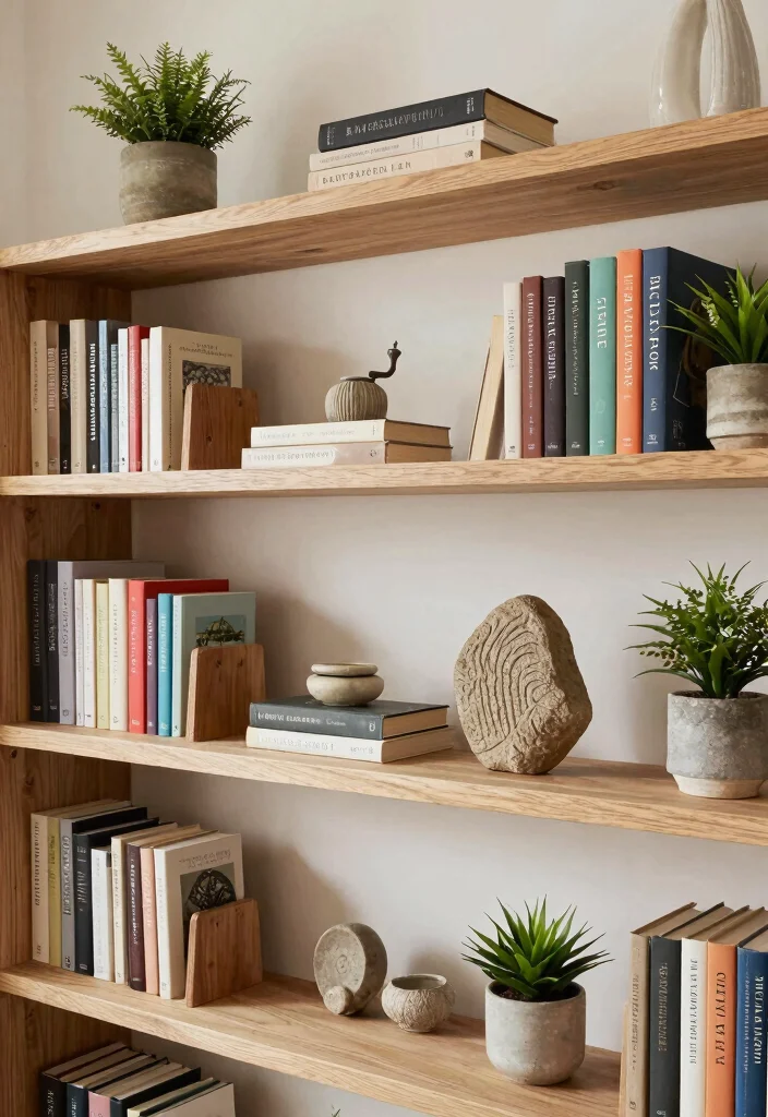 16 Living Room Bookshelf Ideas That Elevate Your Decor - 6. Use of Natural Elements 1