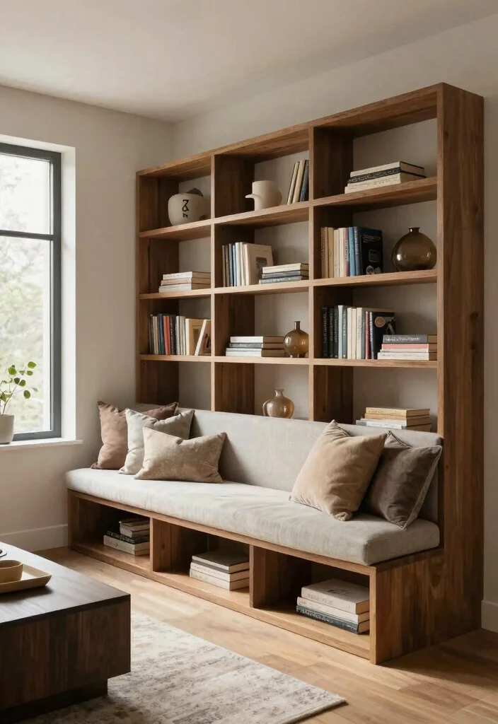 16 Living Room Bookshelf Ideas That Elevate Your Decor - 8. Bookshelf with Integrated Seating 1