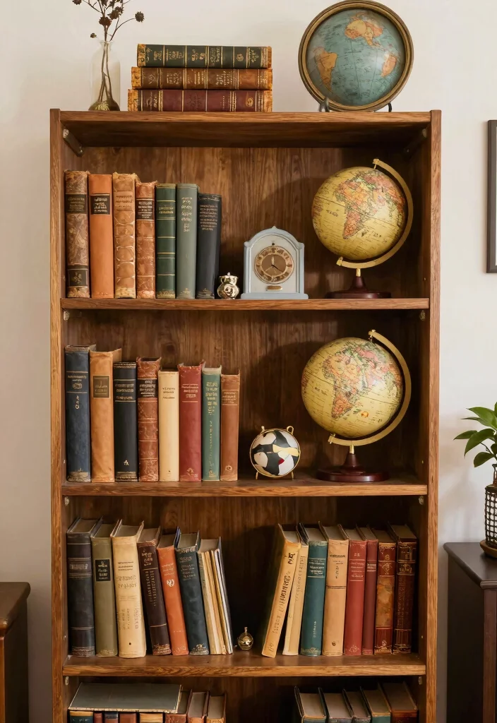 16 Room Decor Bookshelf Ideas That Show Personality - 13. Incorporating Vintage Finds 1