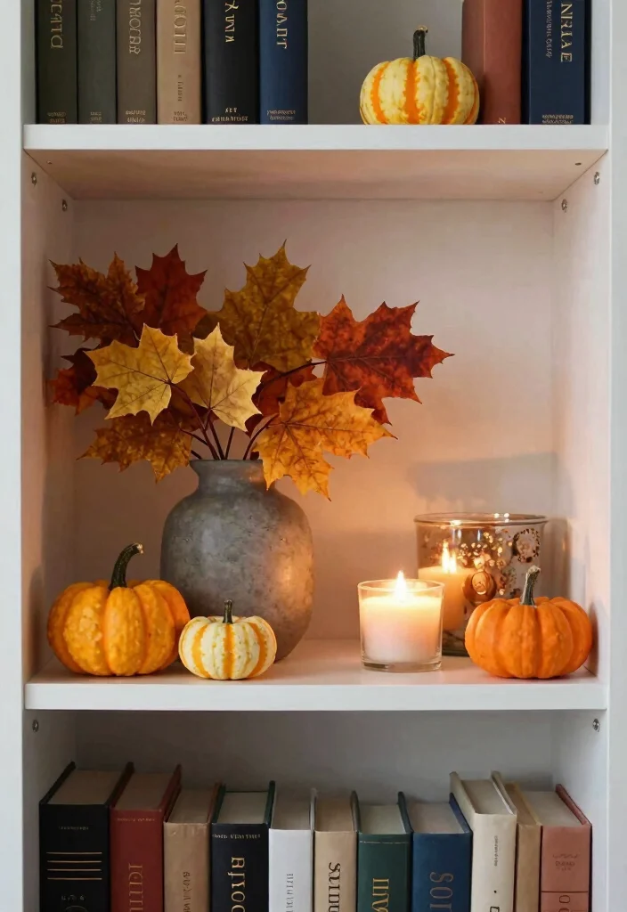 16 Room Decor Bookshelf Ideas That Show Personality - 14. Seasonal Decor Touches 1