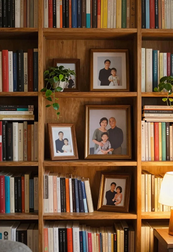 16 Room Decor Bookshelf Ideas That Show Personality - 2. Personal Touch with Family Photos 1