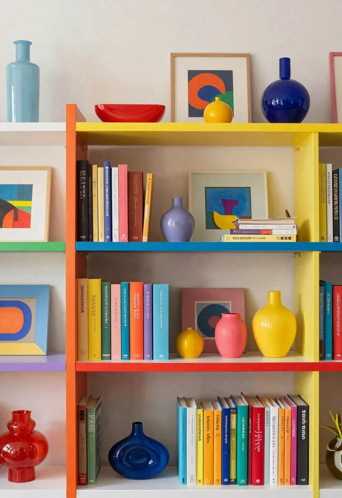 16 Room Decor Bookshelf Ideas That Show Personality - 3. Pops of Color with Decorative Items 1