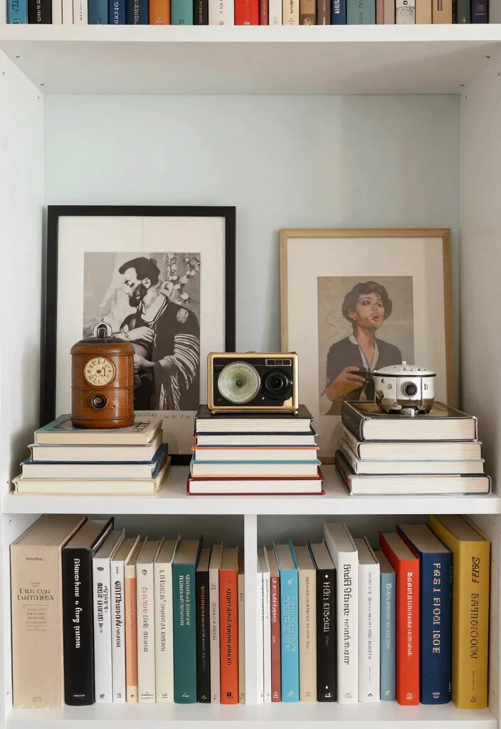 16 Room Decor Bookshelf Ideas That Show Personality - 8. Mix Books with Personal Collections 1