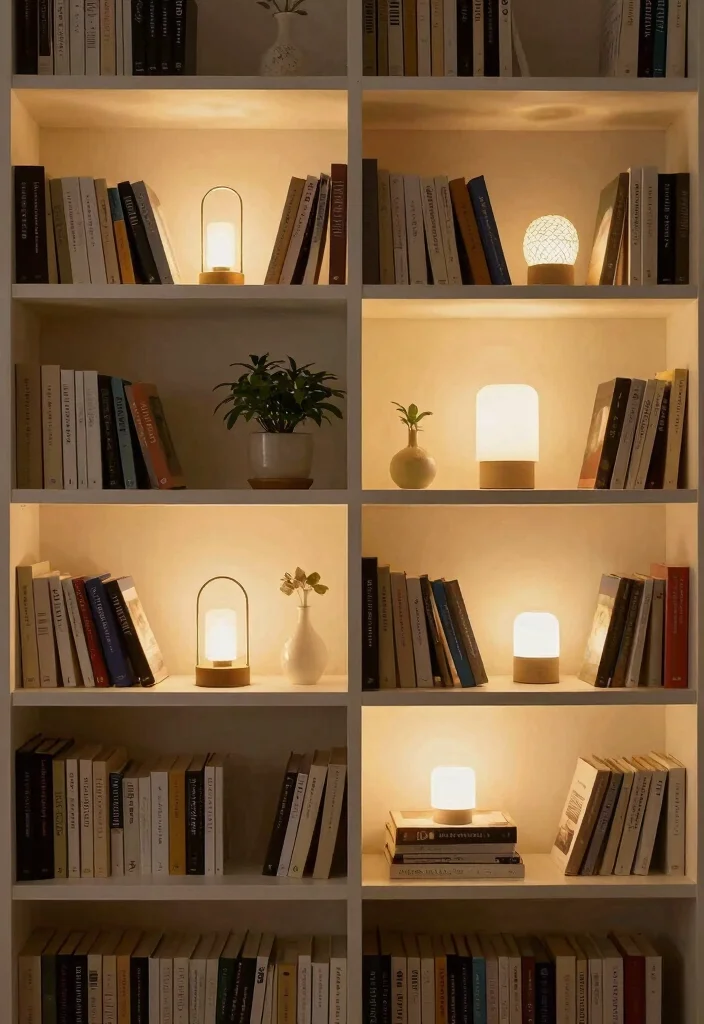 16 Room Decor Bookshelf Ideas That Show Personality - 9. Use of Lighting to Highlight 1