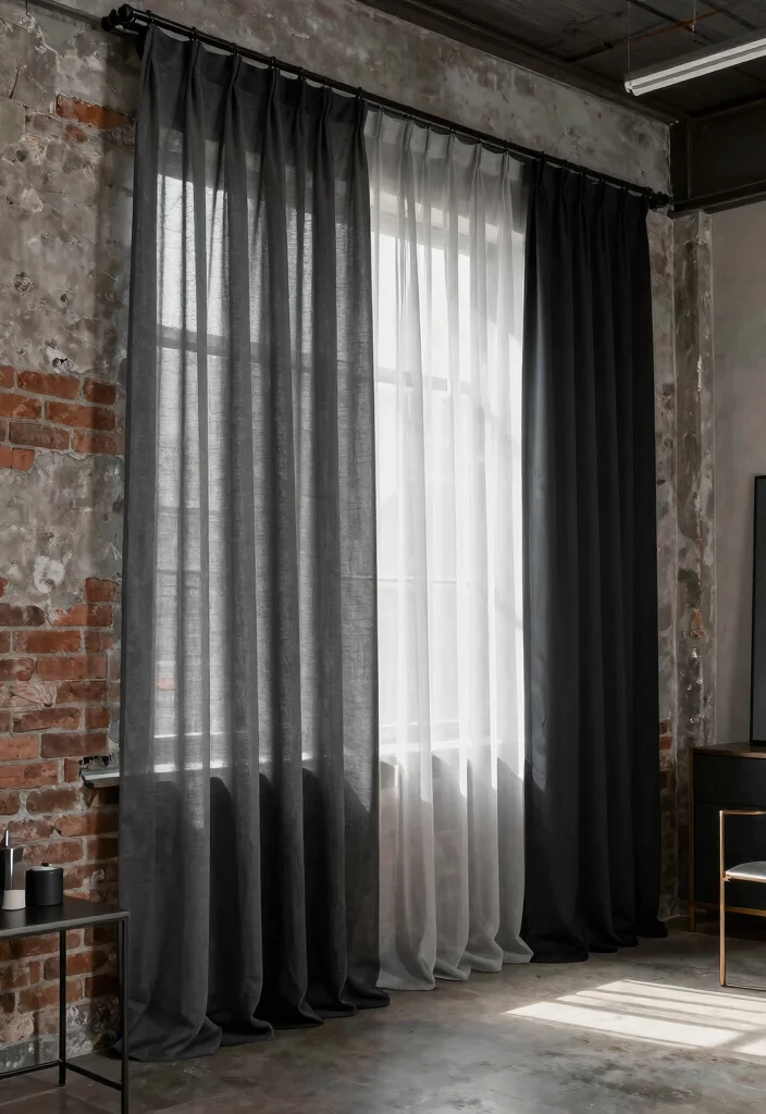 16 Sheer Curtains With Blackout Curtains Ideas That Layer Beautifully - 12. Urban Industrial Style 1