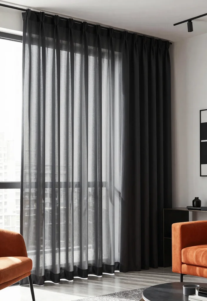 16 Sheer Curtains With Blackout Curtains Ideas That Layer Beautifully - 15. Chic City Living with Bold Stripes 1