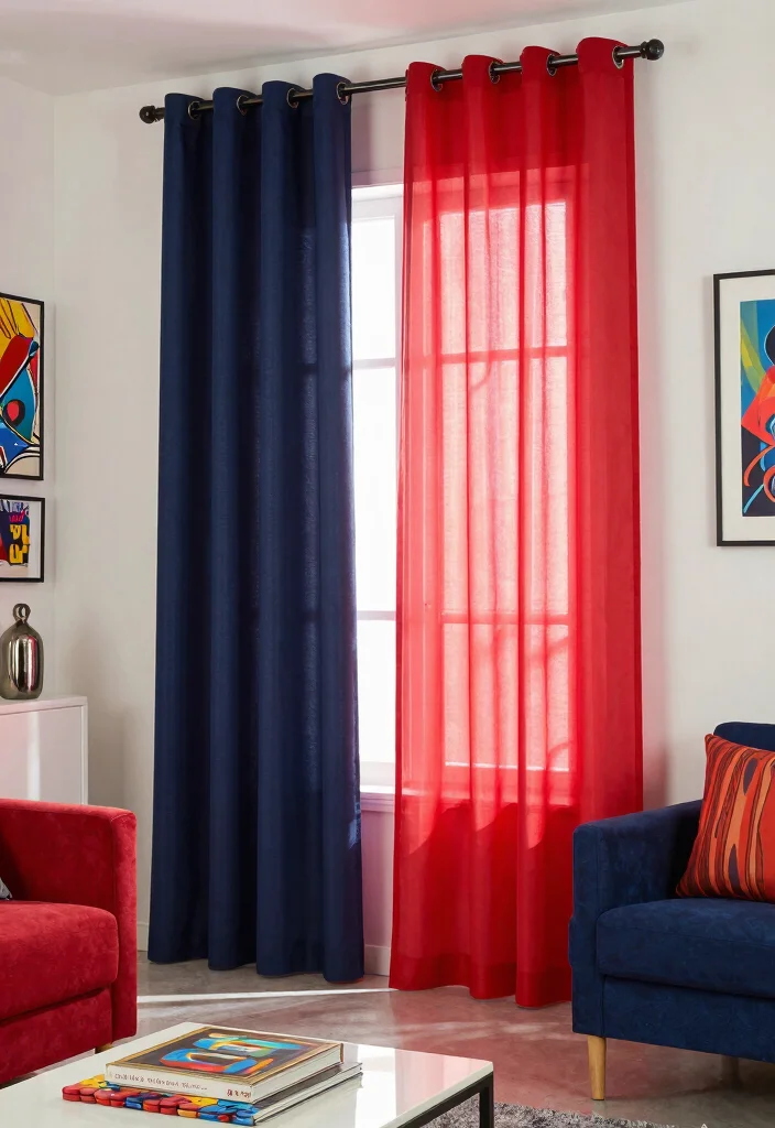 16 Sheer Curtains With Blackout Curtains Ideas That Layer Beautifully - 3. Bold Colors for a Dramatic Effect 1