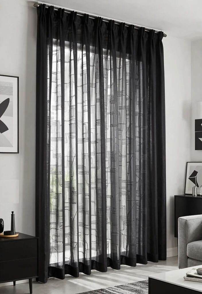 16 Sheer Curtains With Blackout Curtains Ideas That Layer Beautifully - 9. Contemporary Chic with Geometric Patterns 1