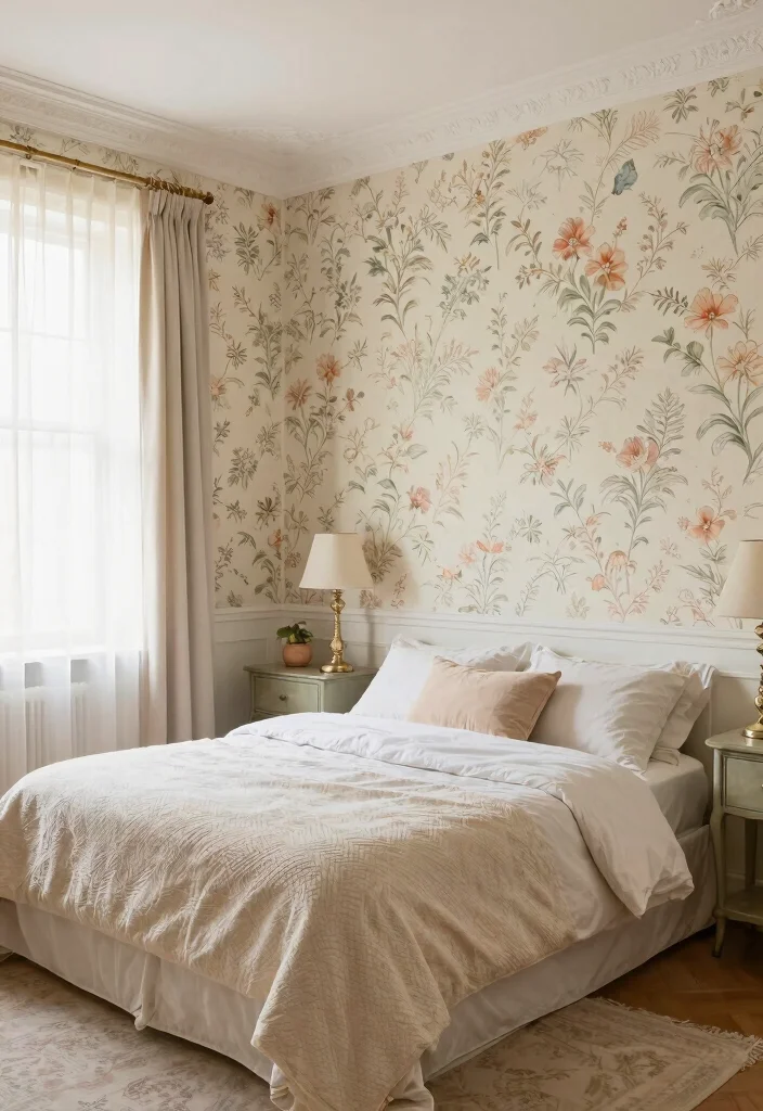 16 Wallpaper in Wall Moulding Ideas That Look Luxe - 2. Vintage Floral Fantasy 1
