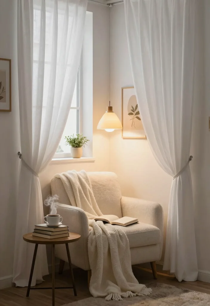 16 White Blackout Curtains Ideas That Look Clean & Chic - 11. Cozy Reading Nook 1