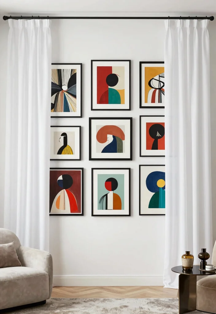 16 White Blackout Curtains Ideas That Look Clean & Chic - 8. Incorporating Artwork 1