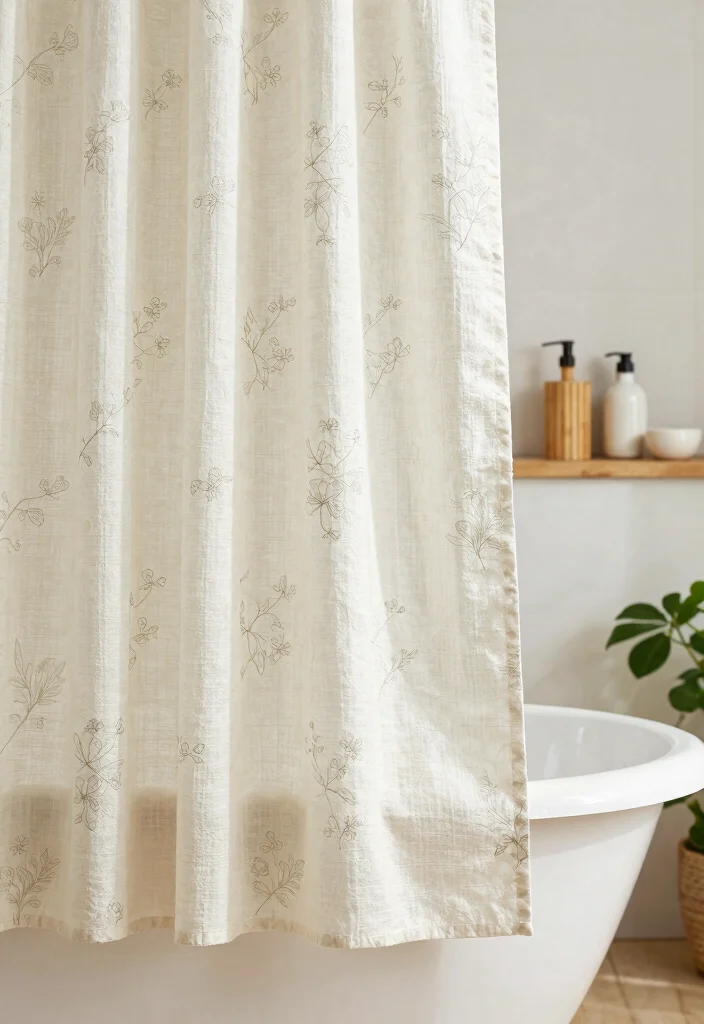 17 Bathroom Curtains Over Tub Ideas That Look Stylish - 1. Organic Cotton Charm 1