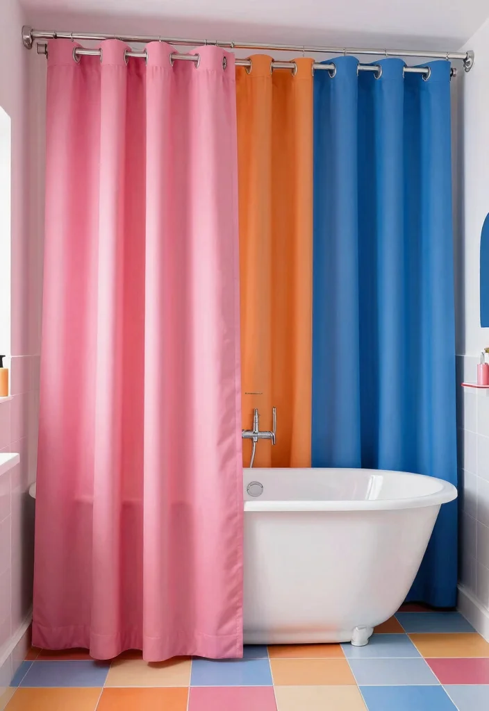17 Bathroom Curtains Over Tub Ideas That Look Stylish - 10. Color Block Inspirations 1