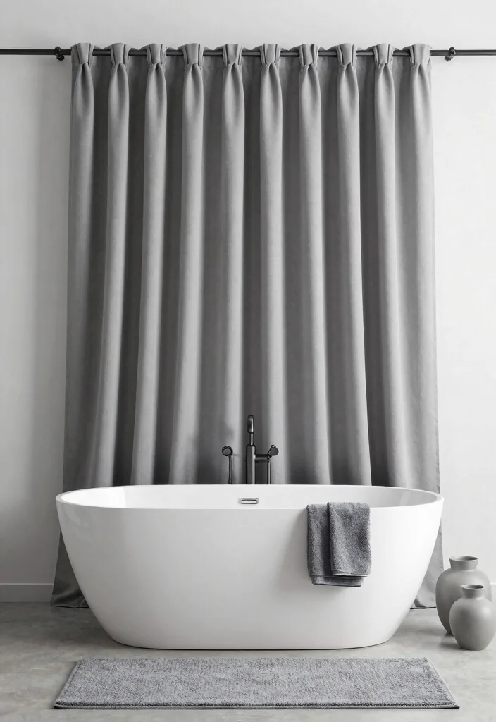 17 Bathroom Curtains Over Tub Ideas That Look Stylish - 13. Monochromatic Masterpiece 1