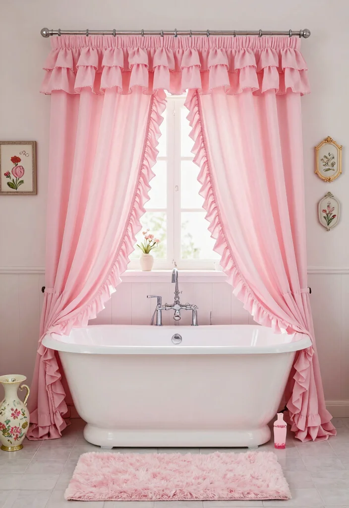 17 Bathroom Curtains Over Tub Ideas That Look Stylish - 14. Fun and Flirty Ruffles 1