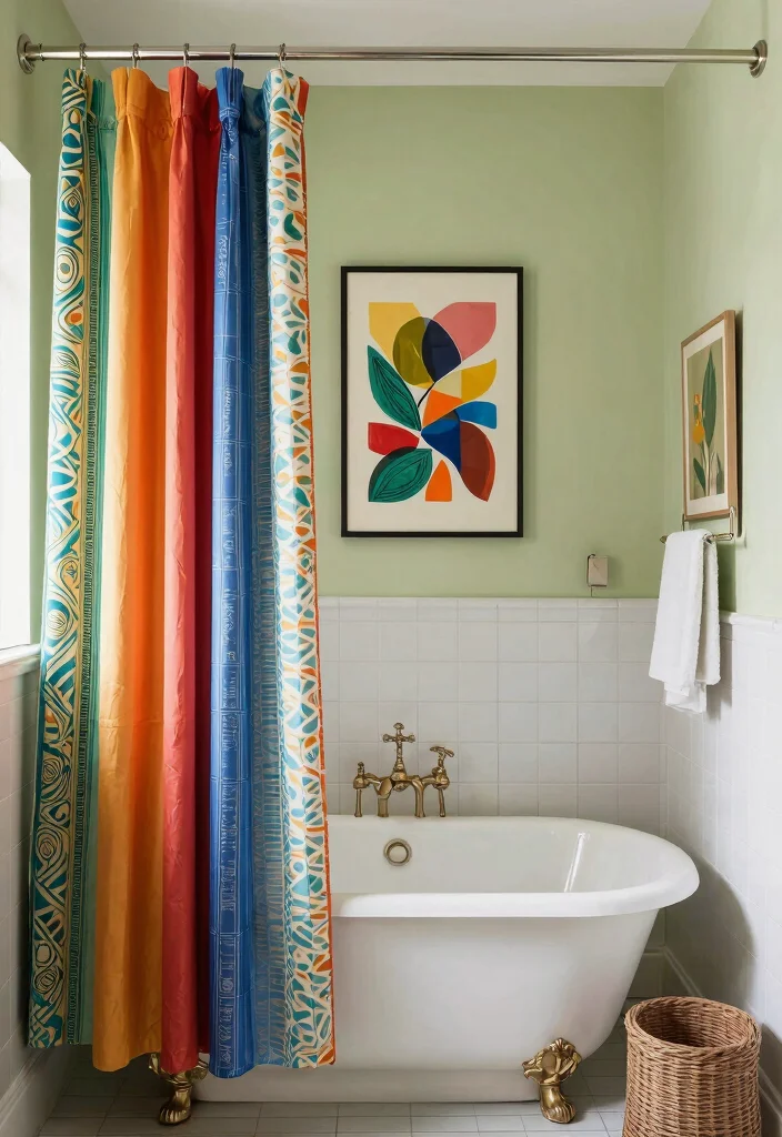 17 Bathroom Curtains Over Tub Ideas That Look Stylish - 16. Eclectic Mix 1
