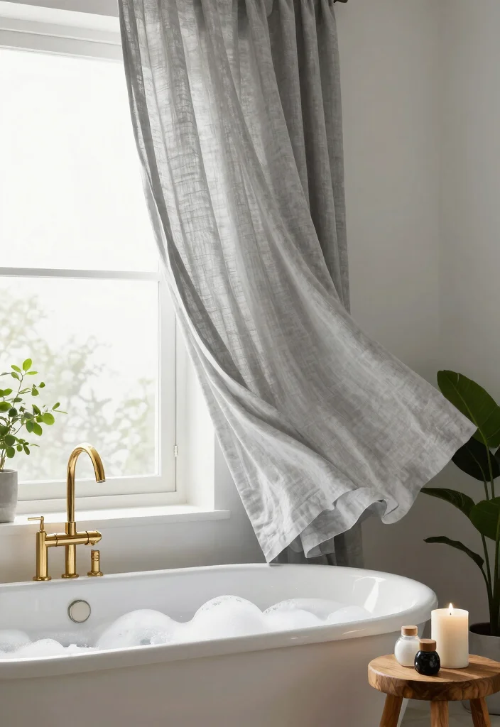 17 Bathroom Curtains Over Tub Ideas That Look Stylish - 2. Linen Luxury 1