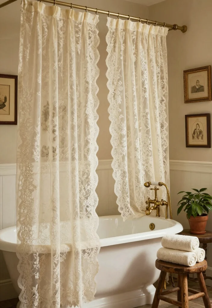 17 Bathroom Curtains Over Tub Ideas That Look Stylish - 6. Vintage Vibes 1