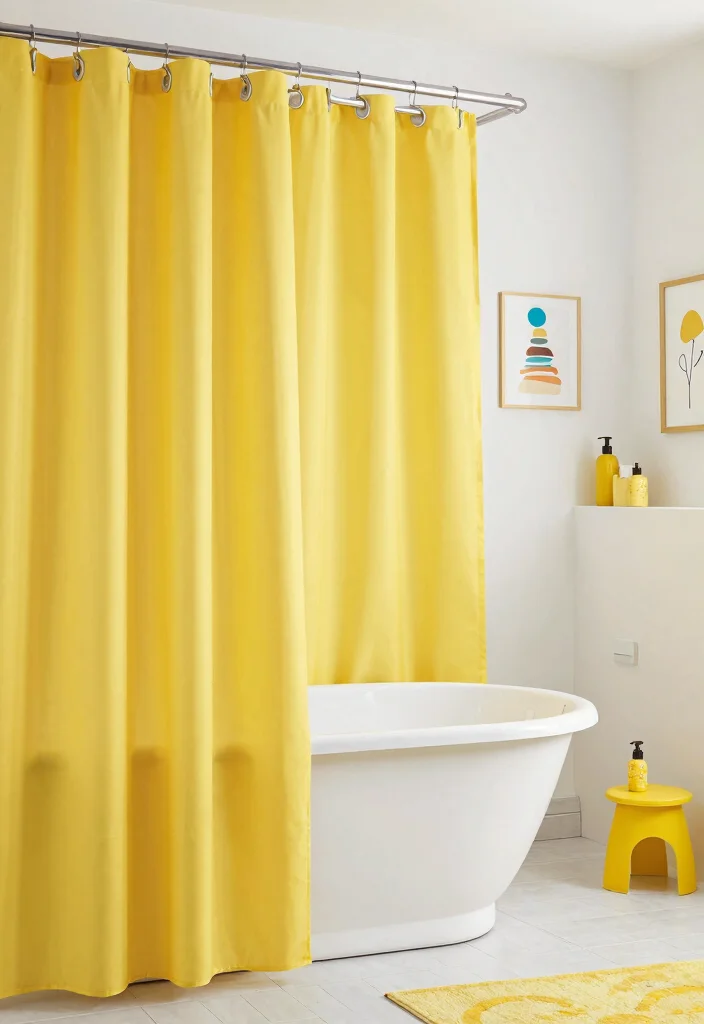 17 Bathroom Curtains Over Tub Ideas That Look Stylish - 7. Pop of Color 1