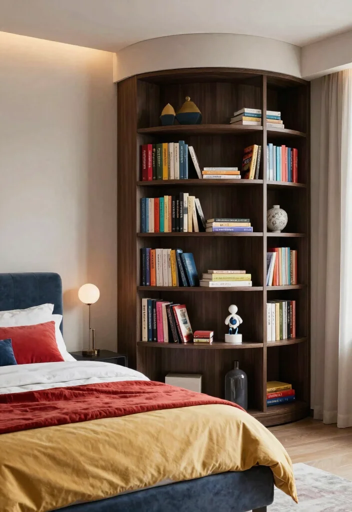 17 Bed With Bookshelf Ideas That Save Space Smartly - 11. Bed with Rotating Bookshelf 1