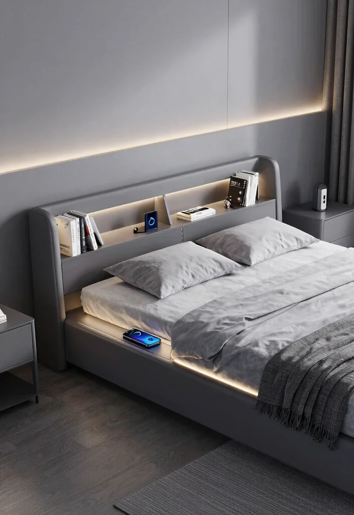 17 Bed With Bookshelf Ideas That Save Space Smartly - 5. Futuristic Bed with Smart Features 1