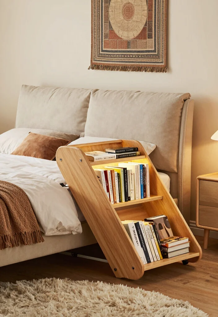 17 Bed With Bookshelf Ideas That Save Space Smartly - 7. Bed with Pull-Out Bookshelf 1