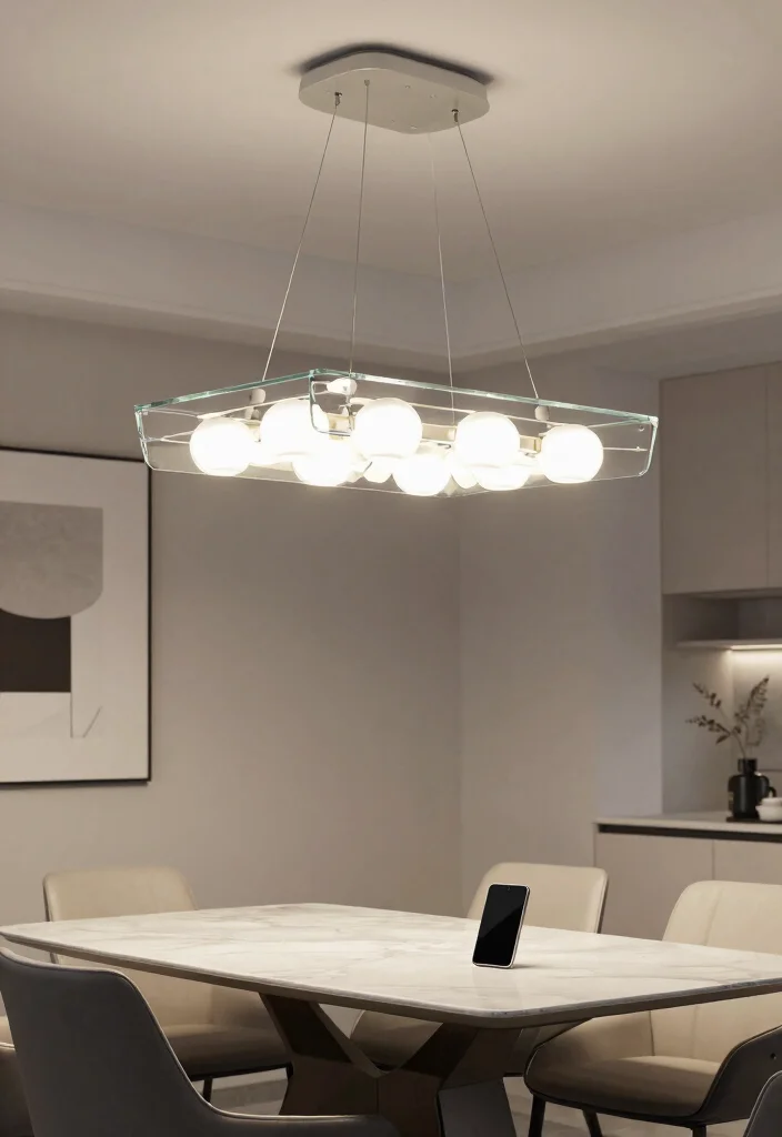 17 Glass Chandelier Dining Room Ideas With Luxe Shine - 10. Smart Lighting for Modern Convenience 1
