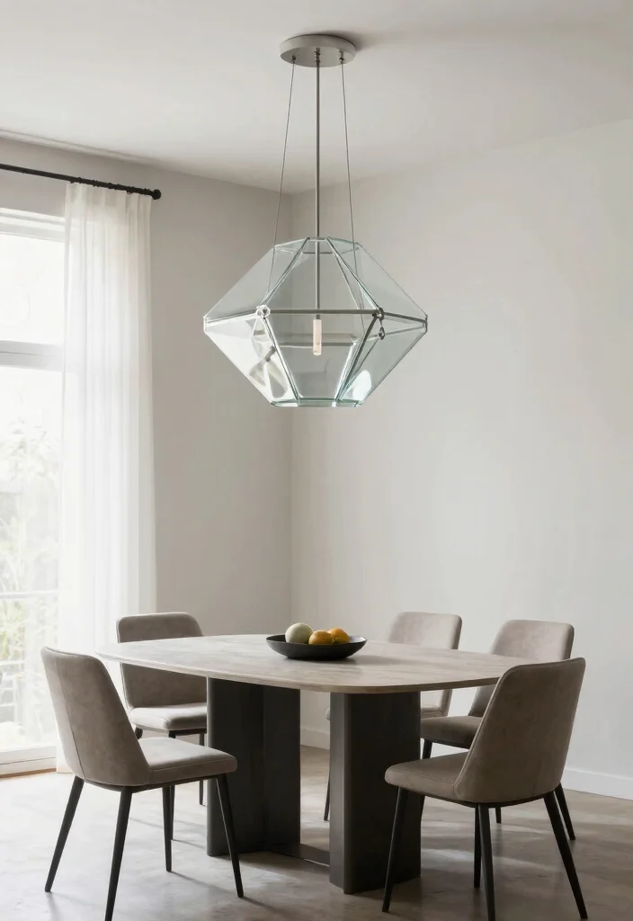 17 Glass Chandelier Dining Room Ideas With Luxe Shine - 13. Geometric Beauty 1
