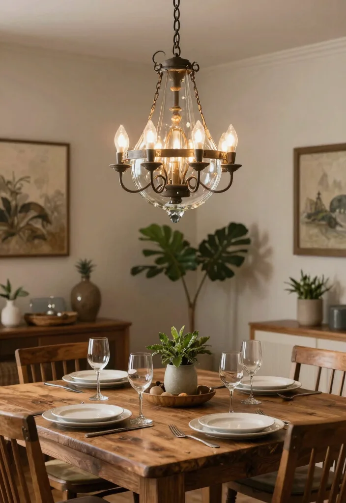 17 Glass Chandelier Dining Room Ideas With Luxe Shine - 15. Vintage Revival with Reclaimed Glass 1