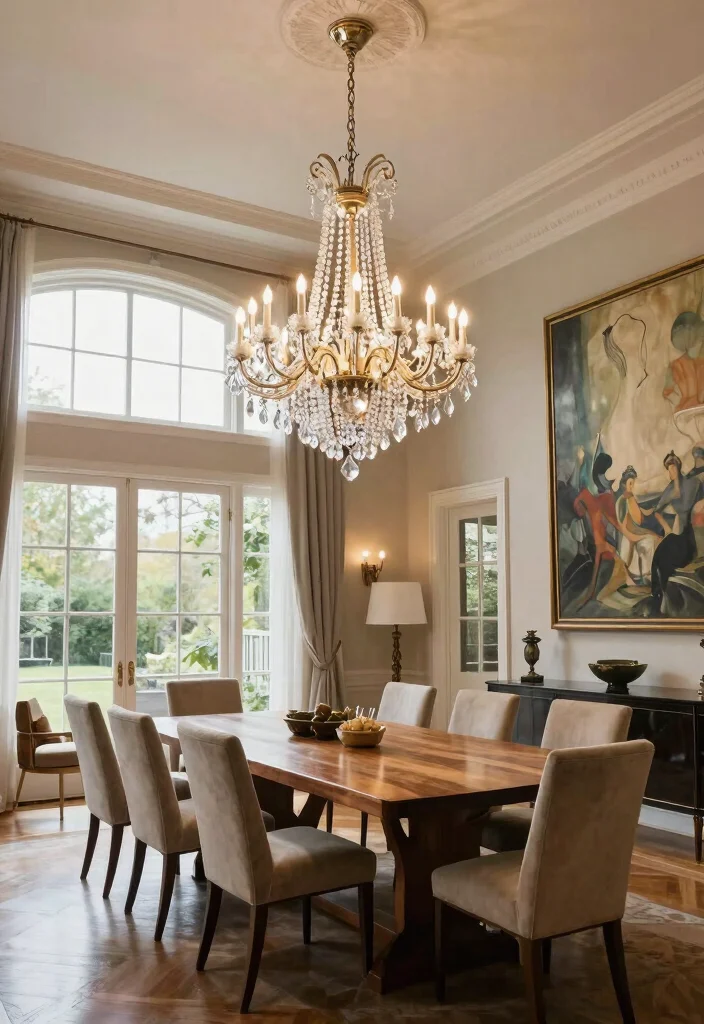 17 Glass Chandelier Dining Room Ideas With Luxe Shine - 4. Oversized Impact for Spacious Rooms 1