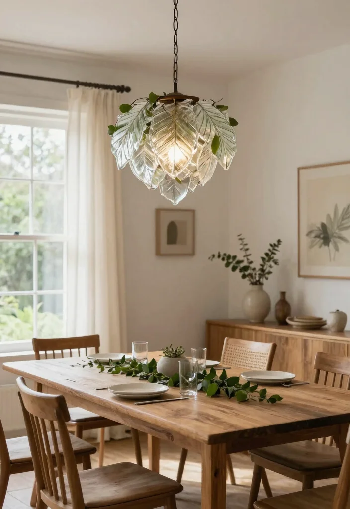 17 Glass Chandelier Dining Room Ideas With Luxe Shine - 8. Nature-Inspired with Organic Shapes 1