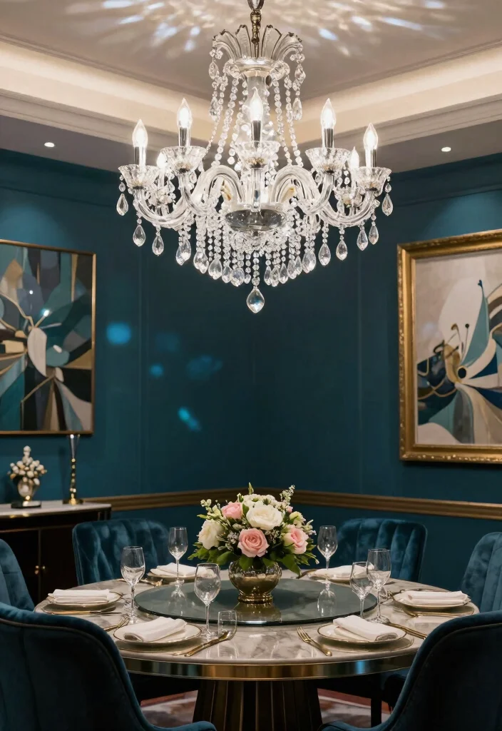 17 Glass Chandelier Dining Room Ideas With Luxe Shine - 9. Crystal Accents for a Touch of Luxury 1