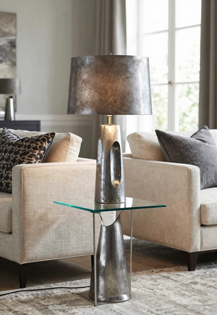 17 Lamp Living Room Ideas That Glow Beautifully - 12. Recycled Metal Table Lamps 1